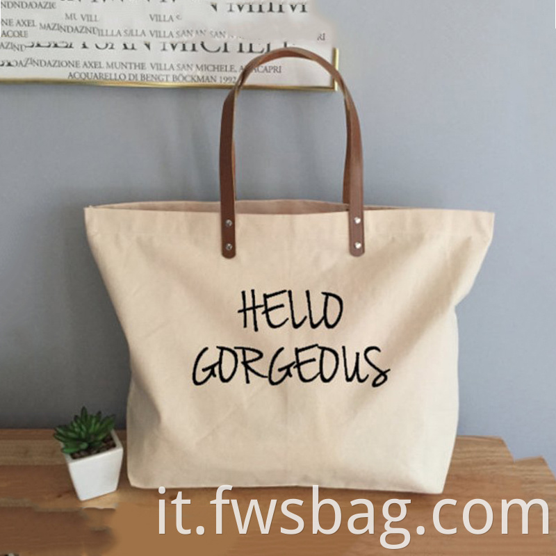 Eco Friendly Large Canvas Handbag Cotton Natural Embroidery Printed Logo Leather Handle Shopping Market Tote Bags7